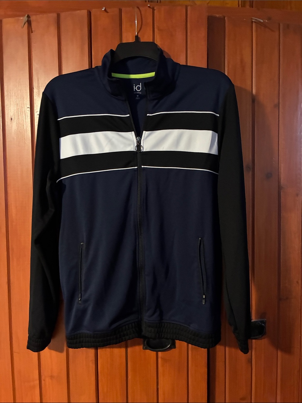 Ideology Navy and Black Lightweight Zip-Front Jacket with White Stripe  MR
